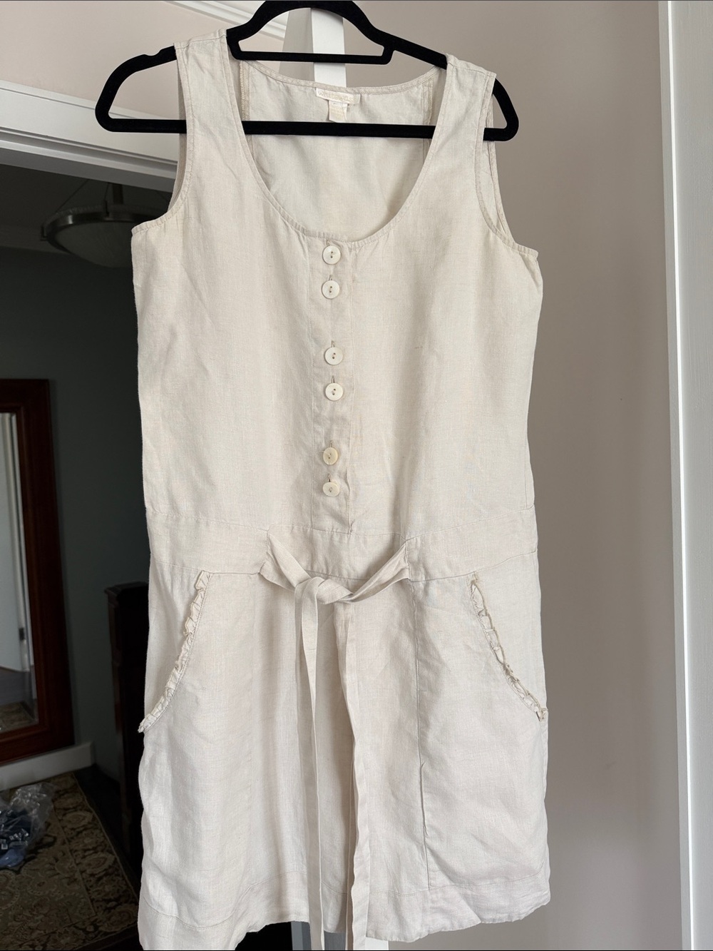 Whitewash beige  100% Linen sleeveless mini  Dress size M